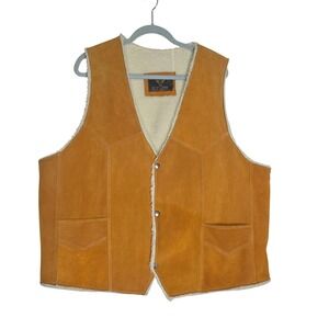 Genuine‎ Leather Sherpa Lined Vest Mens XXL Suede WesternCowboy Boho Sturdy Farm